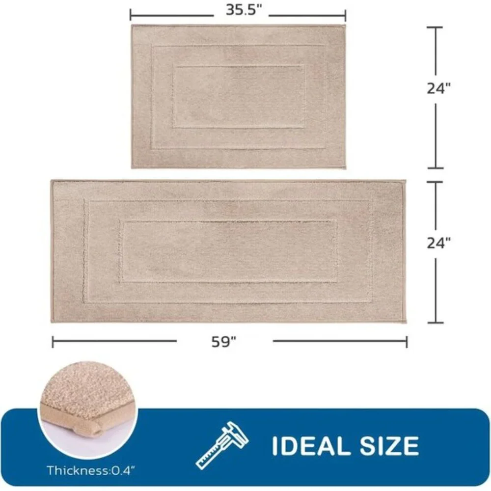 New 2PC Beige Kitchen Rug Set, Washable Non-Slip Absorbent Mats for Floor & Sink